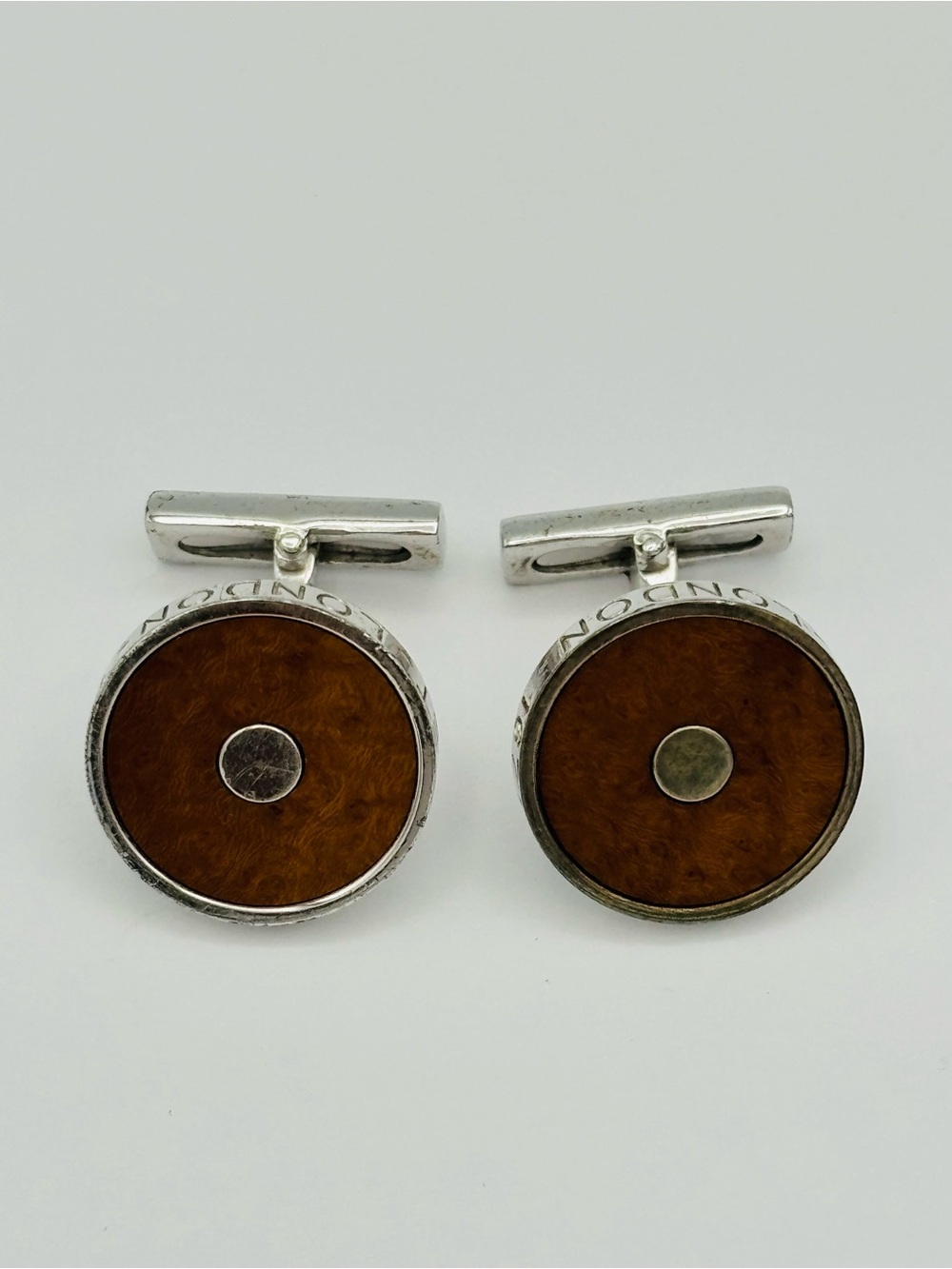 ASPREY 167 CUFFLINKS IN STERLING SILVER & BURR WOOD
